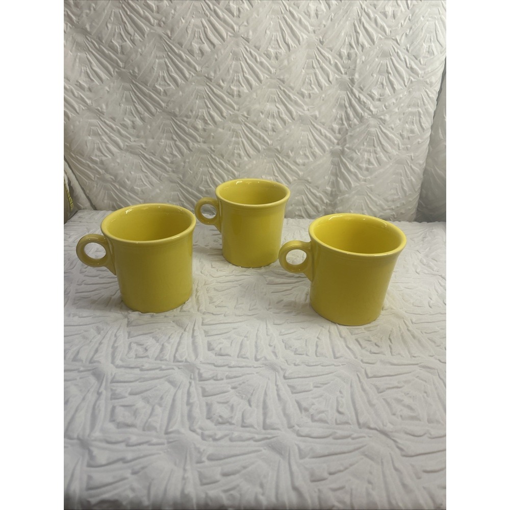 Set 3 Fiesta Ware Coffee Mugs Yellow HLC USA Fiestaware Cups